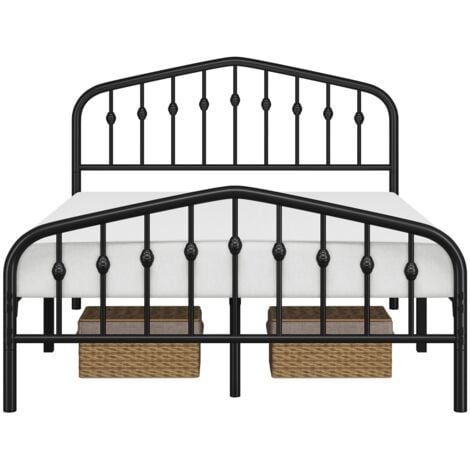 Yaheetech Marco de Cama de Metal Moderno con Cabecero y Piecero Arqueados Espacio de Almacenamiento Espacioso Debajo de la Cama Soporte Robusto Negro/140 x 200 cm