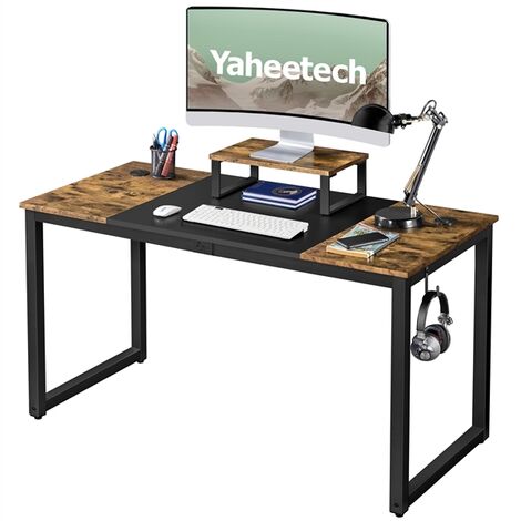 Yaheetech Mesa Escritorio de Estilo Industrial Escritorios de Oficina con Soporte Monitor Madera Mesas para Ordenador 140x60x89cm