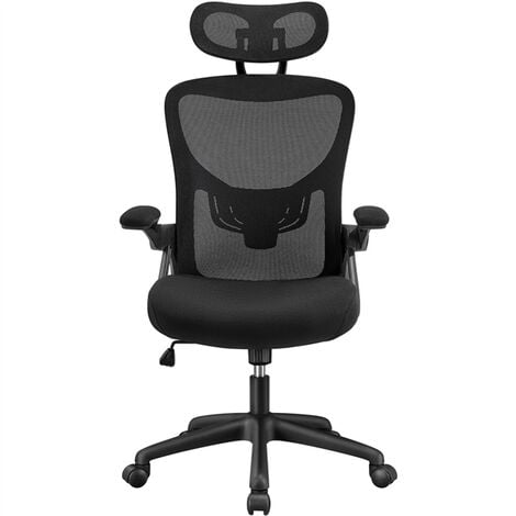 Yaheetech Mesh Office Chair with Folding Padded Armrests,High Back Ergonomic Desk Chair, Black