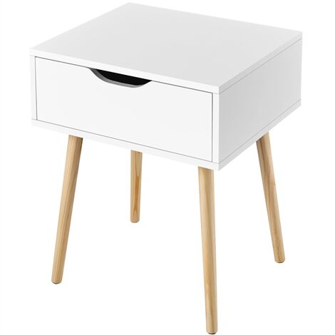 YAHEETECH Mesita de Noche/Mesa Auxiliar-Estilo Nordico--con Cajón-48x40x57cm-para Dormitorio/Sala de Estar-Blanco