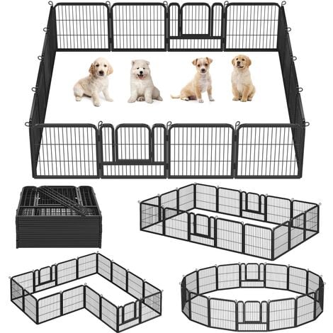 Yaheetech Metal 16 Panels Pet Playpen Dog Exercise Barrier, 63cm W x 63cm H, Black