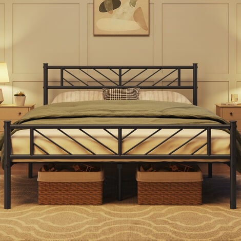 Yaheetech Metallbett 140 x 200 cm Minimalistischer Bettrahmen mit Kopfteil Gästebett mit Lattenrost für Schlafzimmer Gästezimmer 32cm Höhe unter dem Bett Schwarz