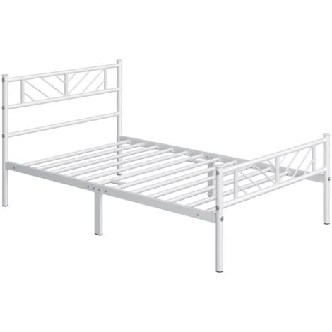 Yaheetech Metallbett 90 x 190 cm Minimalistischer Bettrahmen mit Kopfteil Gästebett mit Lattenrost für Schlafzimmer Gästezimmer 32cm Höhe unter dem Bett Weiß