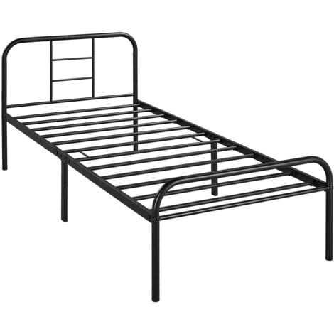 Yaheetech Metallbett 90 x 200 cm Bettrahmen mit Lattenrost Bettgestelle mit Kopfteil Einzelbett Gästebett für Schlafzimmer Gästezimmer Schwarz