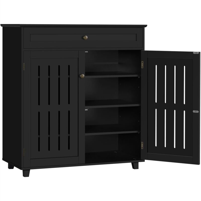 Meuble à Chaussures avec Tiroir et Etagères Réglables à 4 Niveaux en mdf et Métal pour Entrée Dressing Chambre 78 x 37 x 86 cm Noir - Yaheetech