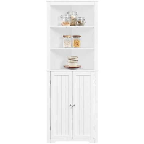 Yaheetech Meuble/Armoire Rangement Salle de Bain, Meuble d'angle Toilette Haute Blanche avec Placards Tablettes Réglables et 3 Étagères 60 x 31,5 x 163 cm Salon Chambre Cuisine