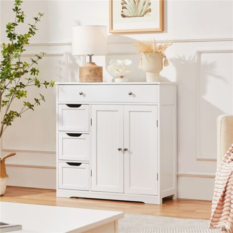 Yaheetech – Armoire de rangement salle de bain 81 cm – 4 tiroirs et 1 placard – Plateau réglable – MDF blanc – Rangement efficace 3 en 1