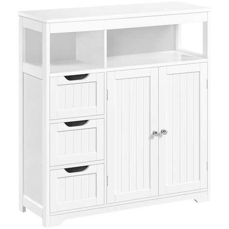 Yaheetech – Meuble bas de salle de bain avec 3 tiroirs – Placard 2 portes – Plateau ajustable – Dimensions 80,5 × 30 × 86,5 cm – MDF blanc résistant à l'eau