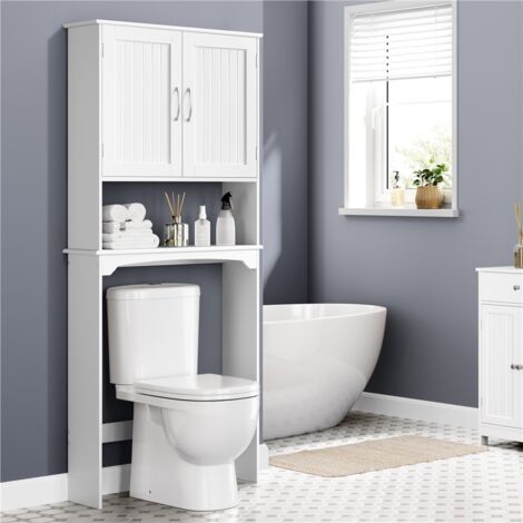 Yaheetech – Meuble colonne de salle de bain blanc 75 x 23 x 180 cm – Armoire avec 2 étagères réglables et 1 compartiment ouvert – MDF E1