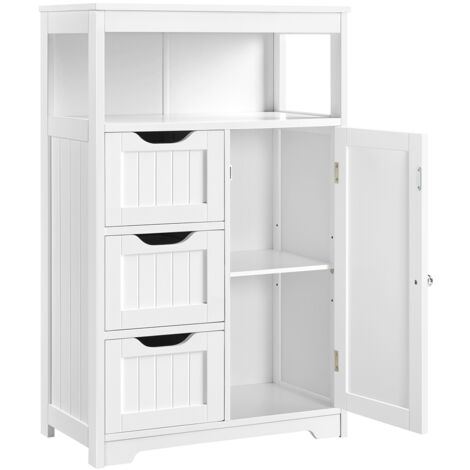 Yaheetech – Meuble de salle de bain avec tiroir et étagère réglable – MDF P2 blanc – Dimensions 55,5 x 29,5 x 86,5 cm – Rangement pour salon et toilette