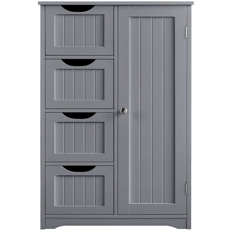 Yaheetech - Meuble Salle de Bain Rangement, Armoire avec 4 Tiroirs/1 Porte/Etagère Réglable, pour Salon/Cuisine/Chambre/Toilette 56 x 30 x 82 cm/Gris