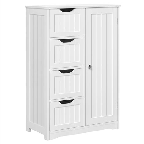 Yaheetech Meuble de Salle de Bain en Bois, Buffet avec 4 Tiroirs/1 Porte/Etagère Réglable, Armoire de Rangement Commode pour Salle de Bain/Salon/Cuisine/Chambre/Couloir Blanche