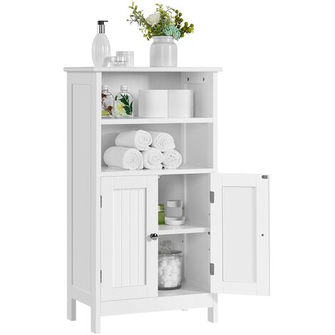 Yaheetech Meuble de Salle de Bain, Meuble de Rangement, 2 Étagères, Armoire Planche Réglable en Hauteur, Salon, Cuisine, Couloir, Profond 50 x 30 x 92,5 cm Blanc