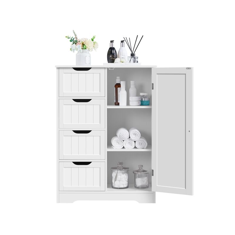 Meuble Rangement, Armoire avec 4 Tiroirs/1 Porte/Etagère Réglable pour Salle de Bain/Salon/Cuisine/Chambre/Toilette 66 × 35 × 90 cm/Blanc - Yaheetech
