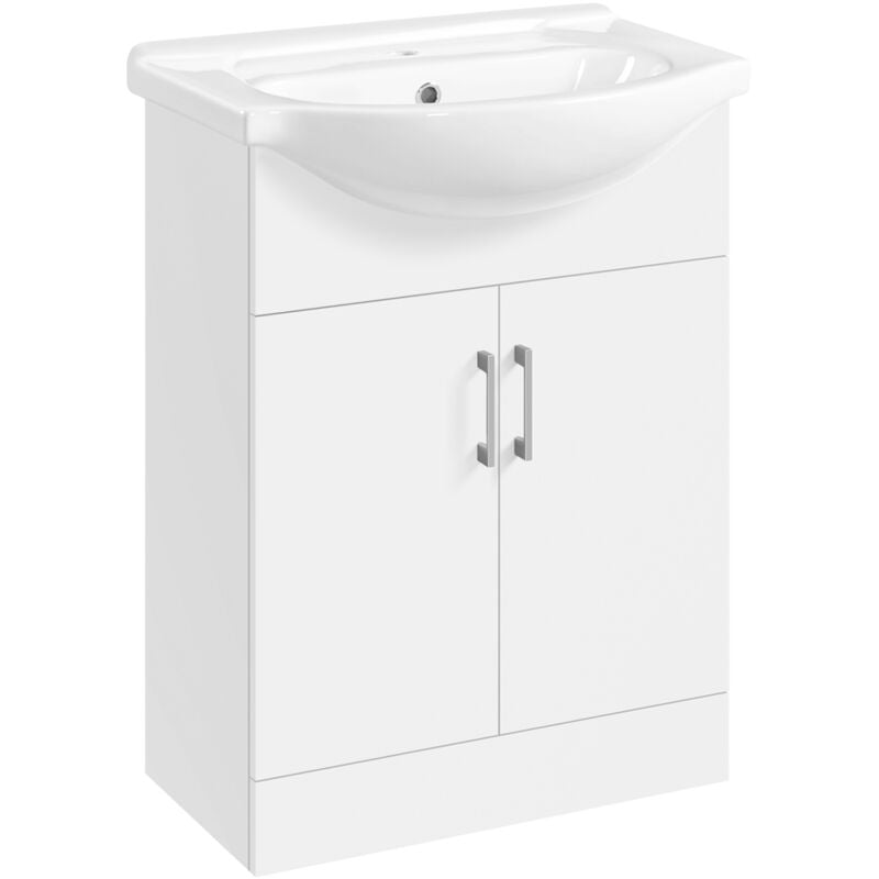 Meuble Salle de Bain avec Vasque en Céramique, Meuble Lave Main wc, Armoire sous Lavabo Encastrée, Charnières Soft-close, 61 × 43,5 × 84 cm, Blanc