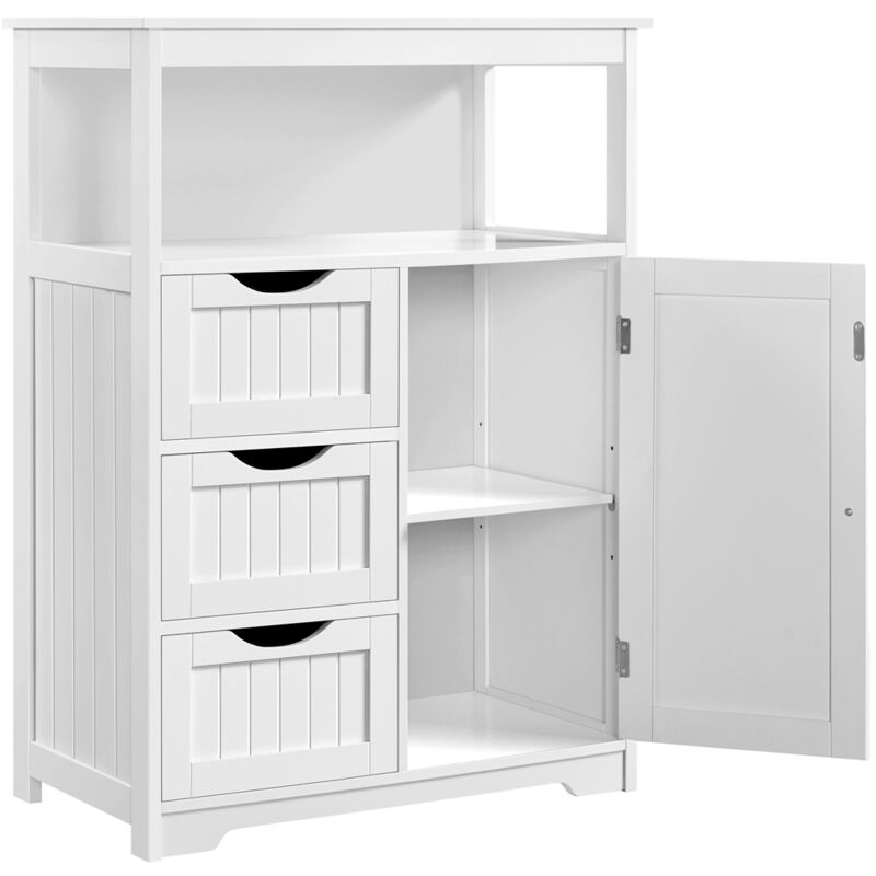 Meuble Salle de Bain, Colonne Salle de Bain, Armoire de Rangement avec 3 Tiroirs et 1 Placard, 66 × 35 × 90 cm, Commode en Bois Blanc - Yaheetech