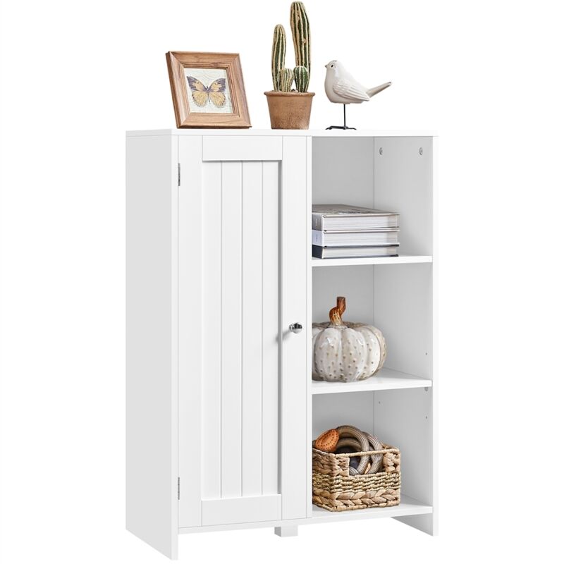 Yaheetech Meuble Salle de Bain Moderne, Meuble de Rangement avec Porte Unique 3 Étagères Ouvertes et 1 Plateau Réglable, 56 cm×30 cm×81 cm, Armoire