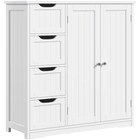 Yaheetech Meuble Salle de Bain Rangement, Armoire Toilette, avec 4 Tiroirs et 1 Large Placard, Etagère Réglable en Hauteur, 81 × 30 × 83 cm, Grande Commode Chambre Cuisine Blanc