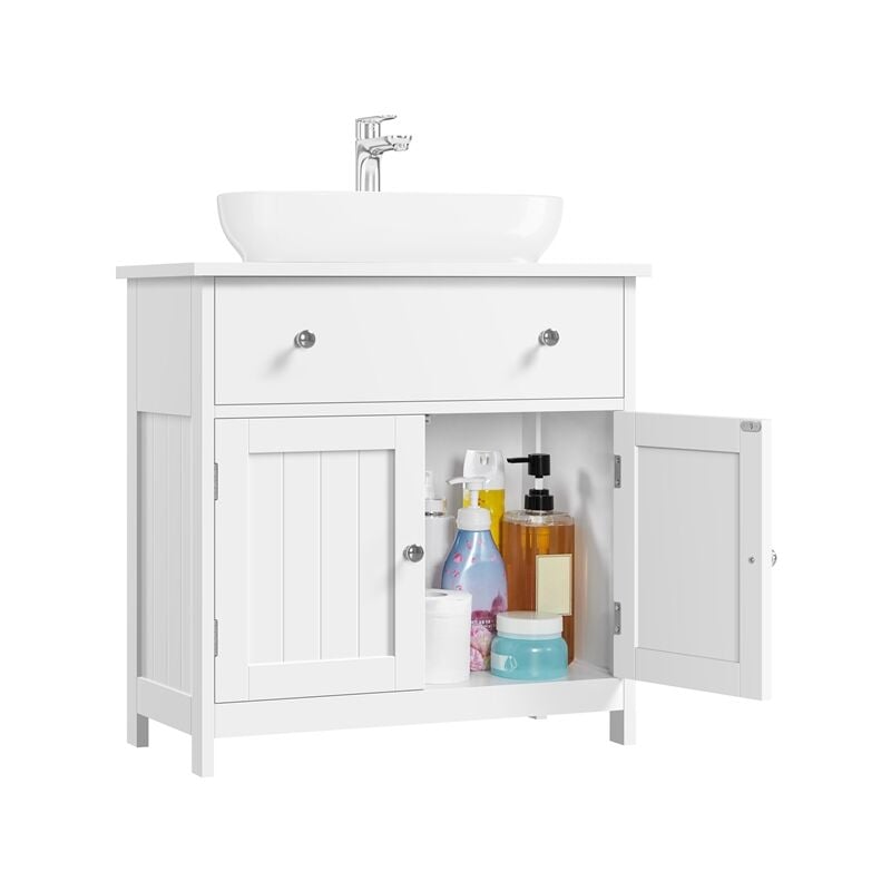 Yaheetech Meuble sous Lavabo Salle de Bain Armoire de Rangement pour Vasque avec Tiroir et 2 Portes en MDF Anti-humidité Meuble de Rangement 60 × 30