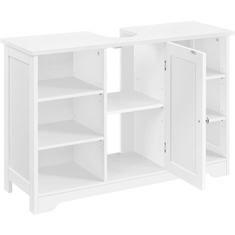 Yaheetech – Meuble bas de salle de bain blanc 90 × 30 × 60 cm – Armoire sous vasque avec 6 compartiments et 1 placard – MDF résistant E1