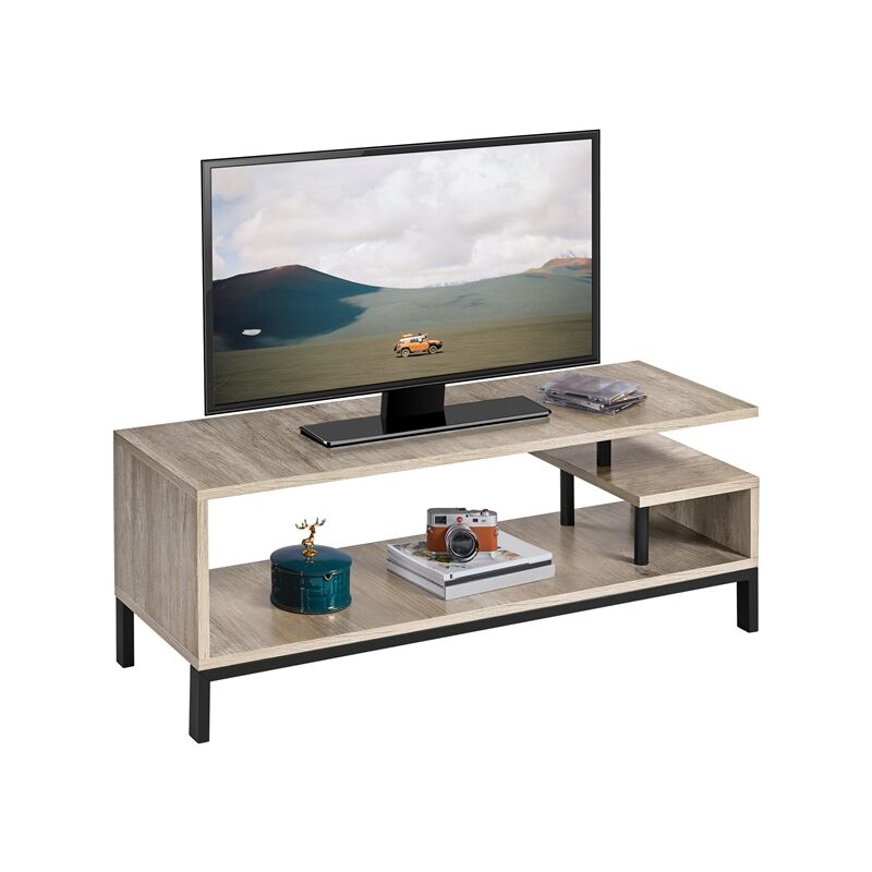 meuble tv bas table tv support de télévision en bois pour salon chambre salle à manger à 3 niveaux style industriel 106 x 39,5 x 40 cm gris