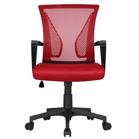 Yaheetech Mid-back Mesh Office Chair Height Adjustable for Students Study, Red