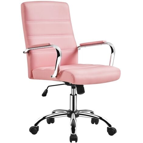 Yaheetech Mid-Back Office Chair with Arms, Pink