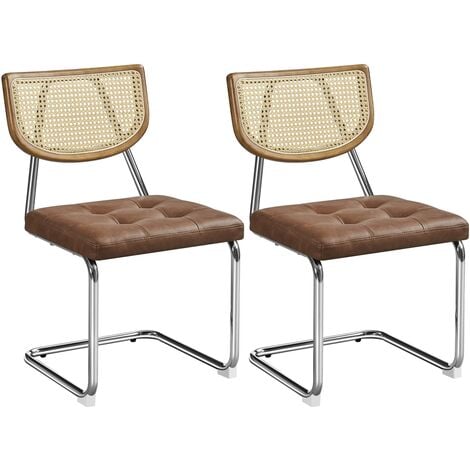 Yaheetech Mid-Century 2PCS Dining Chairs with Mesh Rattan Back, Weave Kitchen Chairs, Retro Brown