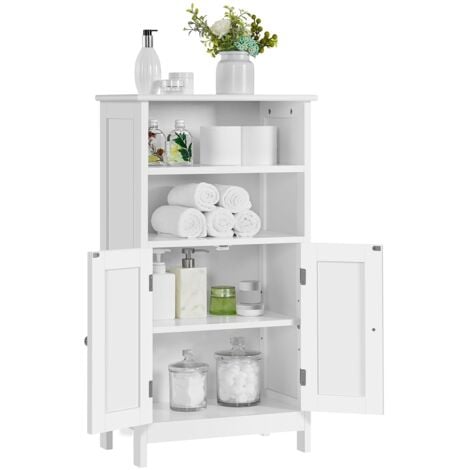 Yaheetech Mobile da Bagno Armadietto da Terra Autoportante Mobiletto da Pavimento con 2 Ante Ripiano Regolabile Armadio D'archivio Multiuso da Soggiorno Cucina 50 x 30 x 92,5 cm Bianco