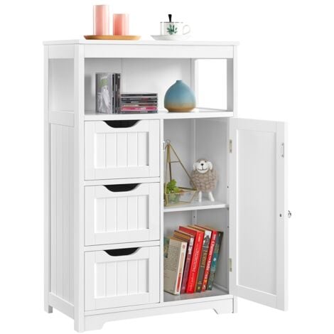 Yaheetech Mobile da Bagno Armadietto da Terra Mobiletto con Cassetto e Ripiano Regolabile Organizzatore Portaoggetti da Cucina Soggiorno (55,5× 29,5× 86,5 cm, Bianco)