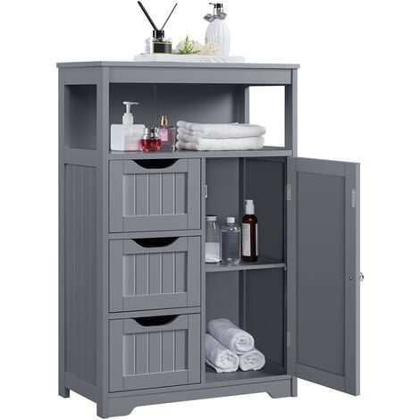 Yaheetech Mobile da Bagno Armadietto da Terra Mobiletto con Cassetto e Ripiano Regolabile Organizzatore Portaoggetti da Cucina Soggiorno (55,5× 29,5× 86,5 cm, Grigio Scuro)