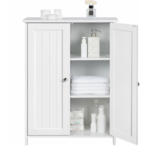Yaheetech Mobile da Bagno Mobiletto da Terra Autoportante Armadietto con 2 Ante e Ripiani Regolabili da Cucina Soggiorno Corridoio Ingresso 60 x 30 x 80,5 cm Bianco