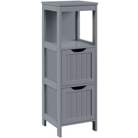 Yaheetech Mobiletto da Bagno Salvaspazio Armadietto Bagno a Colonna da Terra Cassettiera Bianca Camera da Letto Ufficio con 2 Cassetti 30 x 30 x 89cm Grigio Scuro