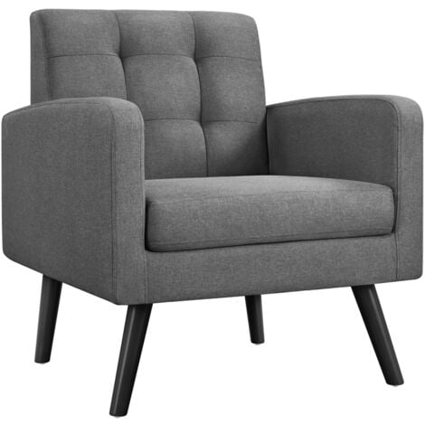 Yaheetech Modern Fabric Arm Chair Tufted Accent Chair with Rubber Wooden Leg, Dark Gray