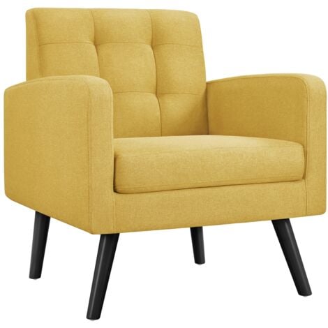 Yaheetech Modern Fabric Arm Chair Tufted Accent Chair with Rubber Wooden Leg, Yellow