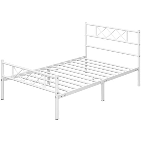 Yaheetech Modern Metallbett Bettgestelle mit Lattenrost, Doppelbett/Einzelbett, Bettrahmen mit Kopfteil, Gästebett Jugendbett für Schlafzimmer Gästezimmer 90x190 cm/Weiß