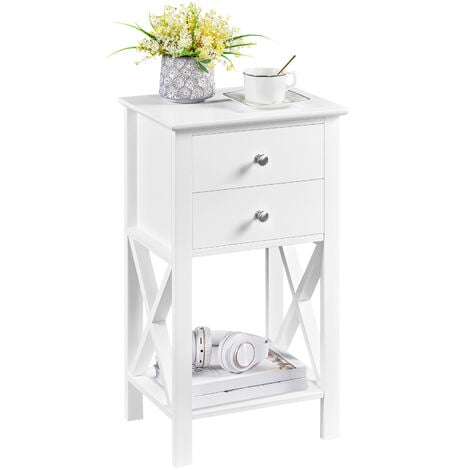 YAHEETECH Nachttisch Beistelltisch mit 2 Schubladen & 1 Ablagefach Sofatisch Couchtisch fürs Wohnzimmer Schlafzimmer Büro Weiß 40x30x70 cm