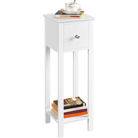 Yaheetech Nachttisch Nachtkommode mit 1 Schublade und 2 Ablagen Schlichter Nachtschrank Sofatisch Couchtisch aus Holz Beistelltisch für Wohnzimmer Schlafzimmer, 25 × 25 × 70 cm Weiß