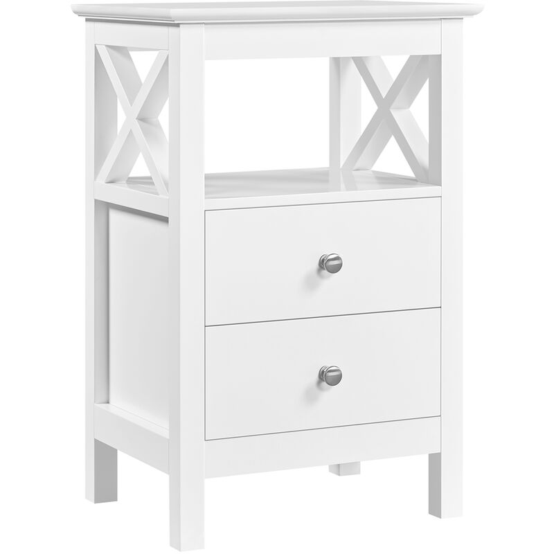 Table de Chevet Blanche avec 2 Tiroirs et 1 Étagère, Table d'Appoint en Bois, Bout de Canapé, 40 x 30 x 60 cm, Chambre Salon - Yaheetech