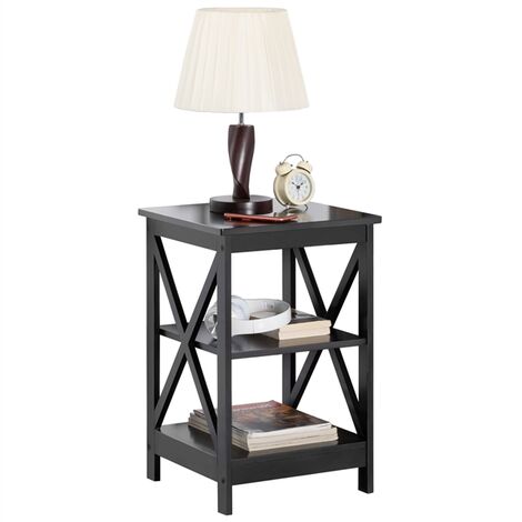 Yaheetech Nachttisch Sofatische 3-Stufiger Beistelltisch mit X-förmige Tischbeine Telefontisch mit 2 Ablagefächern für Zuhause/Büro/Schlafzimmer 40 * 40 * 61cm Schwarz