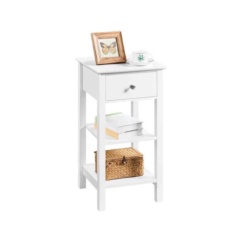 Yaheetech Narrow Bedside Table Nightstand with 1 Drawer 2 Shelves,White