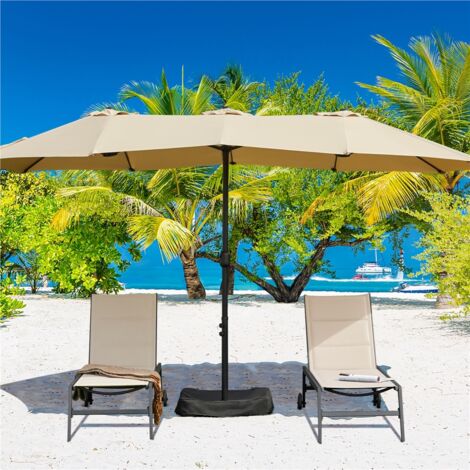 Yaheetech Ombrellone da Giardino Doppio con Base e Manovella Ampia Superficie Ventilato Resistente ai Raggi UV Ombrellone Parasole per Esterno Giardino Terrazza Spiaggia, 447×265×245 cm, Ecrù