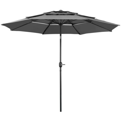 Yaheetech Ombrellone da Giardino Esterno a 3 Strati 324 cm con Manovella 8 Stecche Parasole Protezione Solare Reclinabile per Spiaggia Balcone Terrazzo Grigio