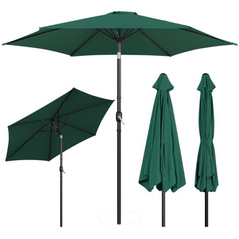 Yaheetech Ombrellone da Giardino Inclinabile con 6 Stecche e Manovella Diametro Ø 269 in Poliestere e Metallo Protezione UV Cortile Piscina Spiaggia Esterno, Verde Scuro