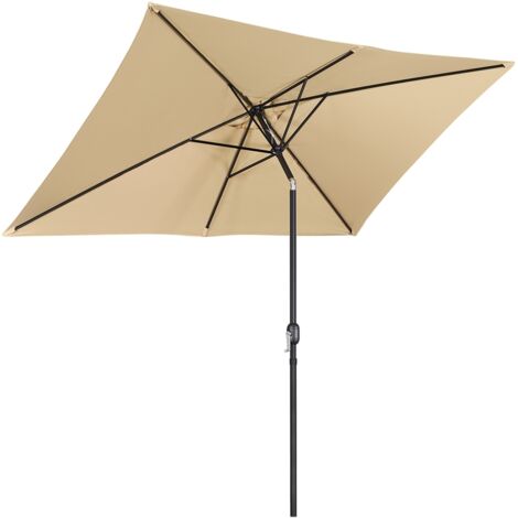 Yaheetech Ombrellone Rettangolare da Giardino Inclinabile Protezione UV con 6 Stecche Metalliche e Manovella Parasole da Esterno/Patio/Mercato/Spiaggia Marrone Chiaro