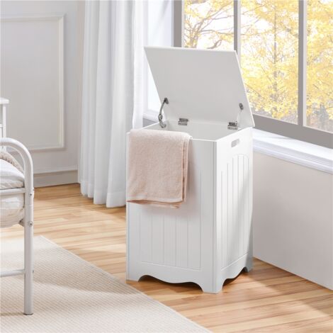 Yaheetech – Panier à linge en MDF blanc 70 L – Dimensions 39,5 × 39,5 × 61 cm – Couvercle à charnière et poignées intégrées – Meuble de rangement