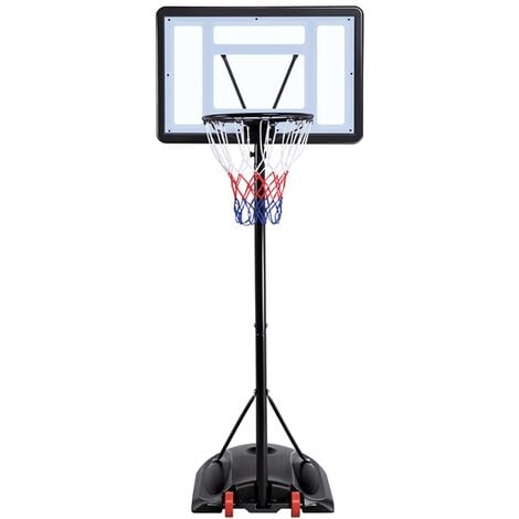 HOMCOM Panier de Basket-Ball sur pied pour bord de piscine poteau panneau,  base de lestage sur roulettes hauteur arceau réglable 1,1 - 1,3 m noir  blanc pas cher 