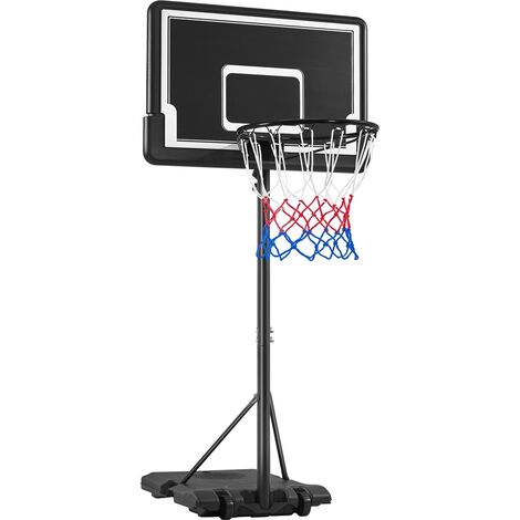 Yaheetech – Panier de basket réglable en hauteur 182-215 cm – Panneau solide en polyéthylène – Base lestée pour stabilité – Avec roulettes pour déplacement