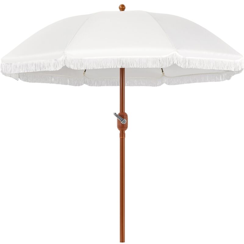 Parasol de Jardin à Franges Inclinable,Ø235/275cm, Parasol d'extérieur Rond, Résistant à l'eau/UV, avec 8 Baleines,Manivelle, Housse de protection