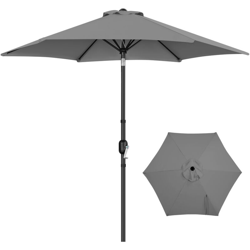 Yaheetech Parasol de Jardin Démontable Inclinable, Protection UV, avec Manivelle, 6 Baleines, pour Extérieur Terrasse Patio Plage Piscine Balcon, Gris